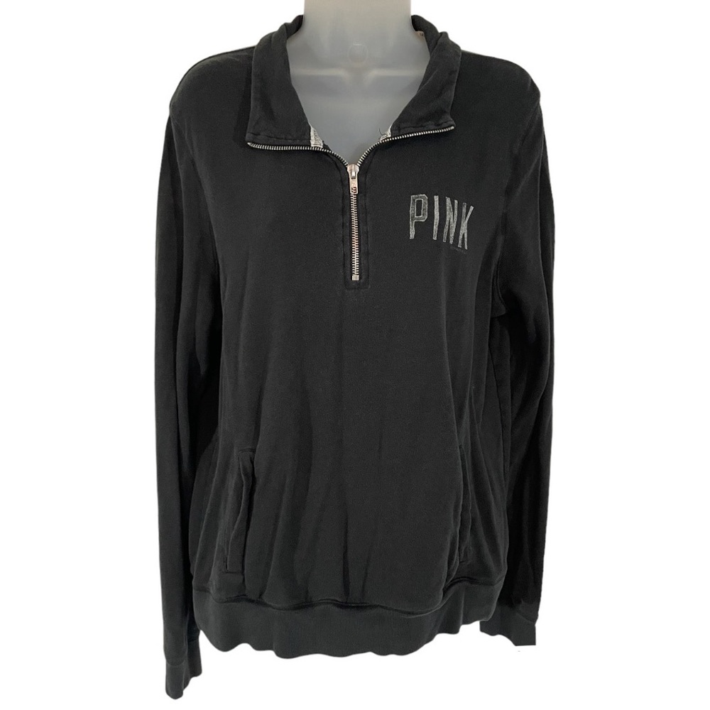 PINK Victoria Secret Black Quarter Zip Pullover Sweatshirt Lounge